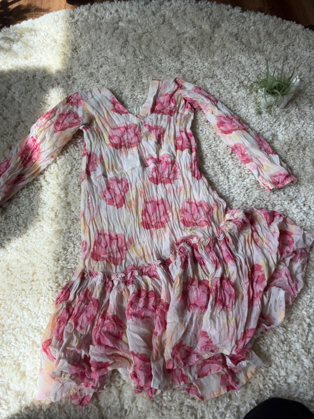 Soft pink Pink Floral Tiered Midi Dress ruffled, unique floral summer spring wit - Picture 3 of 4